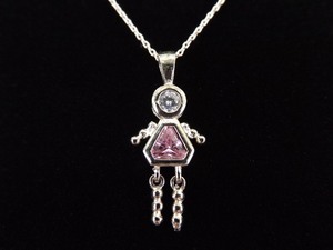 .925 Sterling Silver Pink Sapphire Child Pendant Necklace