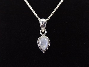 .925 Sterling Silver Moonstone Pear Cabochon Pendant Necklace