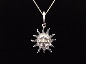.925 Sterling Silver Sun Face Pendant Necklace