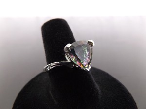.925 Sterling Silver Trillion Cut Mystic Quartz Ring Size 7