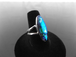 .925 Sterling Silver Blue Dichroic Ring Size 8