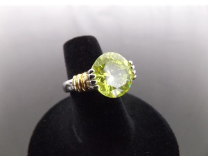 .925 Sterling Silver Faceted Peridot Crystal Ring Size 6