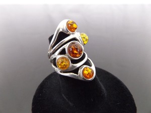 .925 Sterling Silver Amber Cabochon Ring Size 5