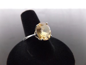 .925 Sterling Silver Faceted Citrine Crystal Ring Size 8.5