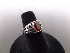.925 Sterling Silver Oval Cut Garnet Scrolled Ring Size 6.125