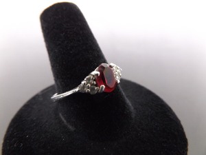 .925 Sterling Silver Faceted Ruby Crystal Ring Size 9