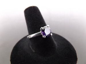 .925 Sterling Silver Faceted Amethyst Solitaire Crystal Ring Size 8