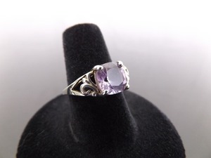 .925 Sterling Silver Square Cut Amethyst Crystal Ring Size 7