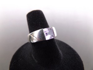 .925 Sterling Silver Square Cut Amethyst Crystal Ring Size 7