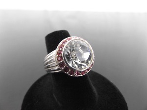 .925 Sterling Silver White and Pink Sapphire Crystal Cocktail Ring Size 6