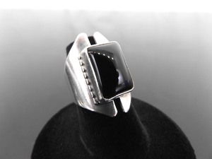 .925 Sterling Silver Black Onyx Square Cabochon Ring Size 5.5