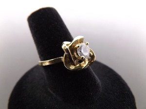 .925 Sterling Silver Vermeil Flower Crystal Ring Size 7