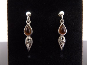 .925 Sterling Silver Amber Dangle Post Earrings