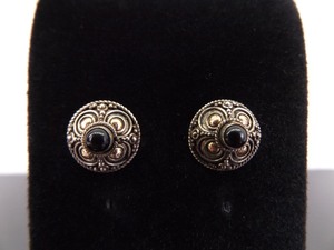 .925 Sterling Silver Art Nouveau Black Onyx Post Earrings
