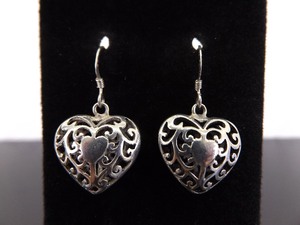 .925 Sterling Silver Scrolled Heart Hook Earrings