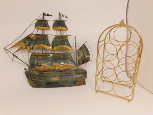 Wine Botle Holder and Metal Ship Decor
