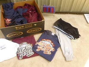 lot 39 image: Huge box of Andover girls softball jerseys & pants. As shown.