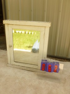 lot 62 image: Antique wood medicine cabinet. White. As shown.