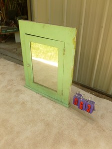 lot 63 image: Antique wood medicine cabinet. Green.  As shown.