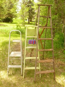 lot 102 image: Qty of 3 step ladders up to 6 12. As shown.