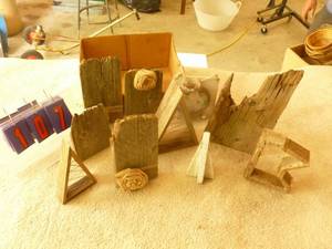lot 107 image: Barn wood craft items. As shown.