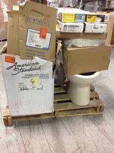 PALLET WITH AMERICAN STANDARD TOILET PARTS & SUPPLIES SEE PICS