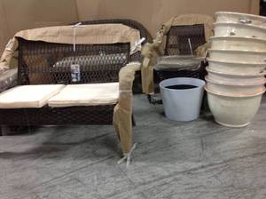 PALLET WITH PATIO CHAIRS & 8 PLANTER BOWLS
