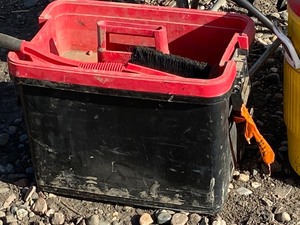 lot 28 image: Drink Cooler, Oil Can, Camp Chair, Tool Tote