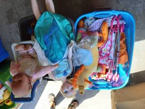 lot 31 image: 2-Bins With Lids Full Of Toys, Plush Animals, Dolls, Life Size Elsa & Other