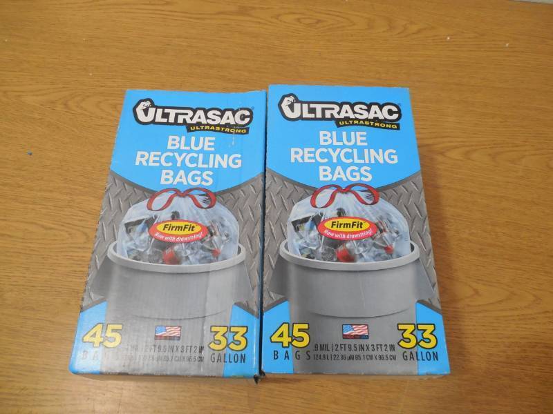 lot 95 image: (2) Ultrasac 33 Gal. Drawstring Blue Recycling Bags (45-Count)