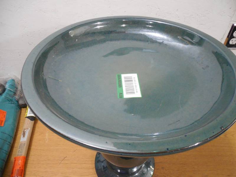 lot 111 image: Southern Patio 20.5 in. Deepsea Blue London Ceramic Birdbath