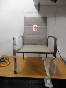 lot 3 image: Dark Taupe Steel Sling Outdoor Patio Dining Chair in Riverbed Taupe Tan