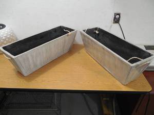 lot 9 image: (2) 28 in. L x 10 in. W Weathered Gray Composite Rectangular Faux Wood Planter with Rope Handles