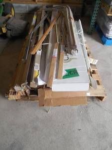 lot 91 image: PALLET LOT OF STAIR TREAD CAPS AND TRIM PIECES  CARPET BARS.