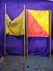 lot 30 image: Pair of Shop Made Caution Flags