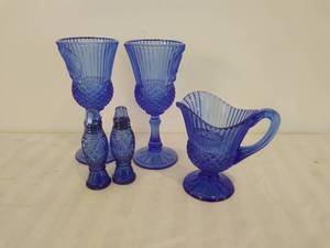 Pair of Blue Glass Goblets & More