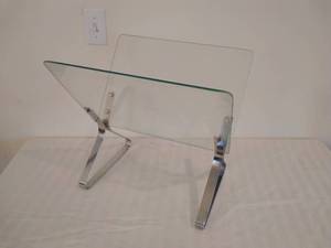 VINTAGE Glass & Chrome Magazine Stand