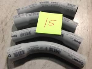 lot 15 image: Lot of 4 Carlon 1 in. 45-Degree Schedule 40 PVC Belled End Standard Radius Elbow in good condition