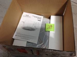 lot 27 image: Home Netwerks Decorative White 100 CFM Bluetooth Stereo Speakers Bathroom Exhaust Fan with LED Light and Remote &nbspin good condition