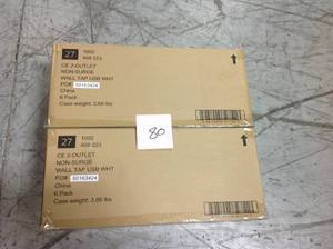 lot 80 image: Lot of 2 cases CE TECH 7-Outlet USB Power Strip Surge Protector with 6 ft. Cord, White&nbspin new condition