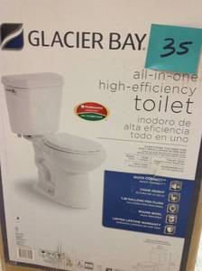 lot 35 image: Glacier Bay 2-Piece 1.28 GPF High Efficiency Single Flush Round Toilet in White in good condition