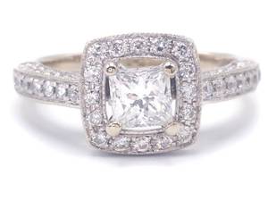 lot 4A image: 1.59 Carat Diamond Halo Estate Wedding Set in 14k Gold $6999