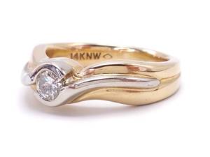 lot 15 image: High Quality Designer Bezel Set Diamond Ring in Two-Tone 14k Gold $4250