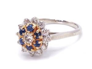 lot 16 image: Beautiful 1.00 Carat Natural Sapphire and Diamond Ballerina Estate Ring in 14k Gold $3750
