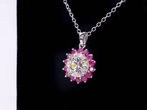 lot 17 image: Stunning Natural Ruby and 2 Carat Moisanite Estate Necklace $2500