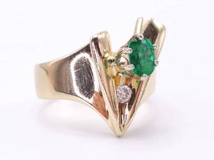 lot 29 image: 12 Carat Natural Emerald and Diamond Designer Estate Ring in 14k Gold $3799