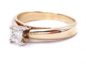 lot 36 image: 12 Carat Princess Cut Solitaire Diamond Estate Ring in 14k Gold $1999