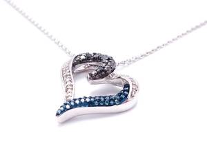 lot 45 image: .21 Carat Black, Blue, and White Natural Diamond Heart Shaped Necklace Brand New