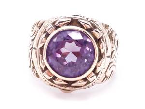 lot 8B image: Mens 5.55 Carat Color Changing Alexandrite Estate Ring in Fancy 12k Yellow Gold