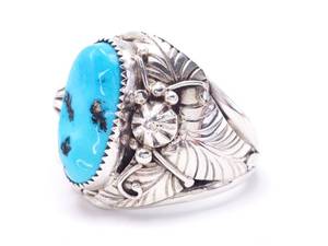 lot 40A image: Peter Hackert Signed Navajo High End Turquoise and Sterling Estate Ring $450